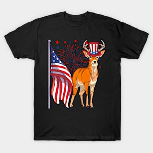 US Flag Patriotic American Deer Animal Lover 4th Of July T-Shirt